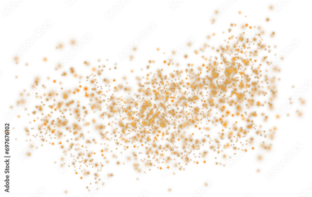 Golden scattering of small particles of sugar crystals, flying salt