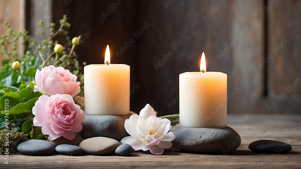spa still life with candles and orchid