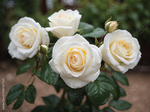 Beautiful white roses in the garden  Close up