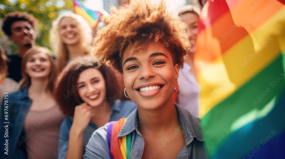 close up Group of young activist for lgbt rights with rainbow flag, lesbian, rainbow, freedom, diversity, bisexual, gay, celebration, community close up Group of young activist for lgbt rights with rainbow flag, lesbian, rainbow, freedom, diversity, bisexual, gay, celebration, community