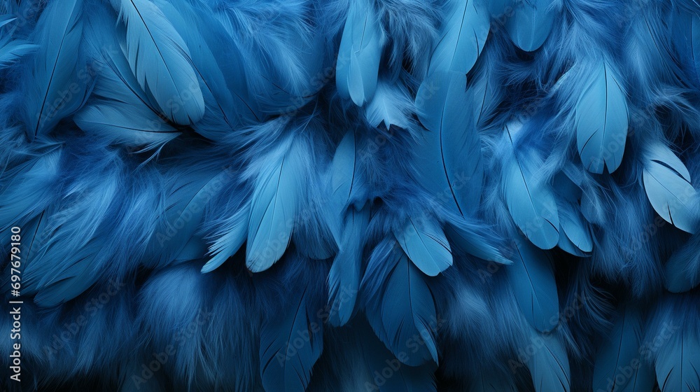 Vibrant blue feathers artistically arranged to highlight their soft and textured appearance,[blue background different textures]