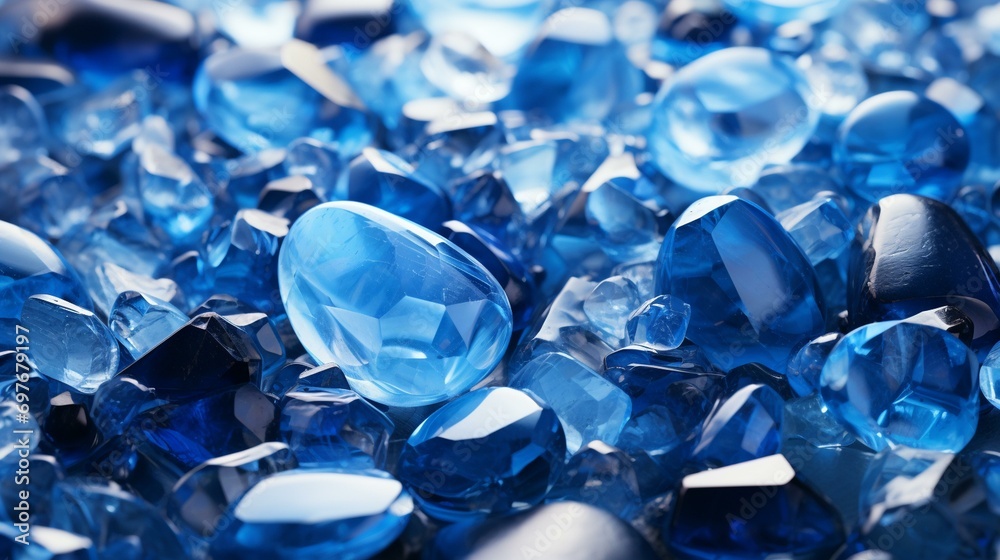 Smooth and polished blue gemstones arranged to showcase their radiant and textured surfaces,[blue background different textures]