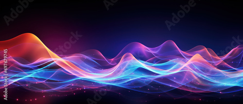 Vibrant purple and orange waves dance across a dark expanse.