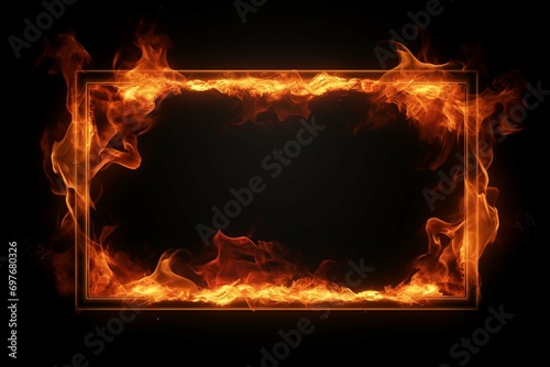 Rectangular frame made of burning flames fire in the shape of a rectangle, isolated on black background:: photo