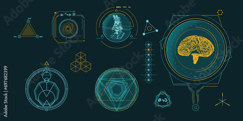 Circular vector infographic elements for sci-fi interface.