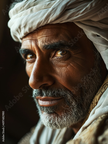 Imagine portrait of a striking Arab man in a traditional arab torban photo