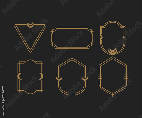 golden boho bohemian shield frame border element labels decorations minimal style vector design illustration templates