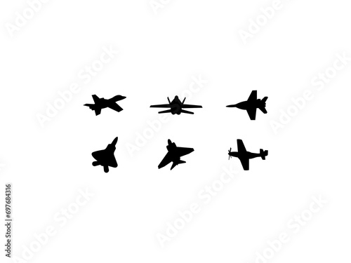 Set of Airplane Silhouette in various poses isolated on white background