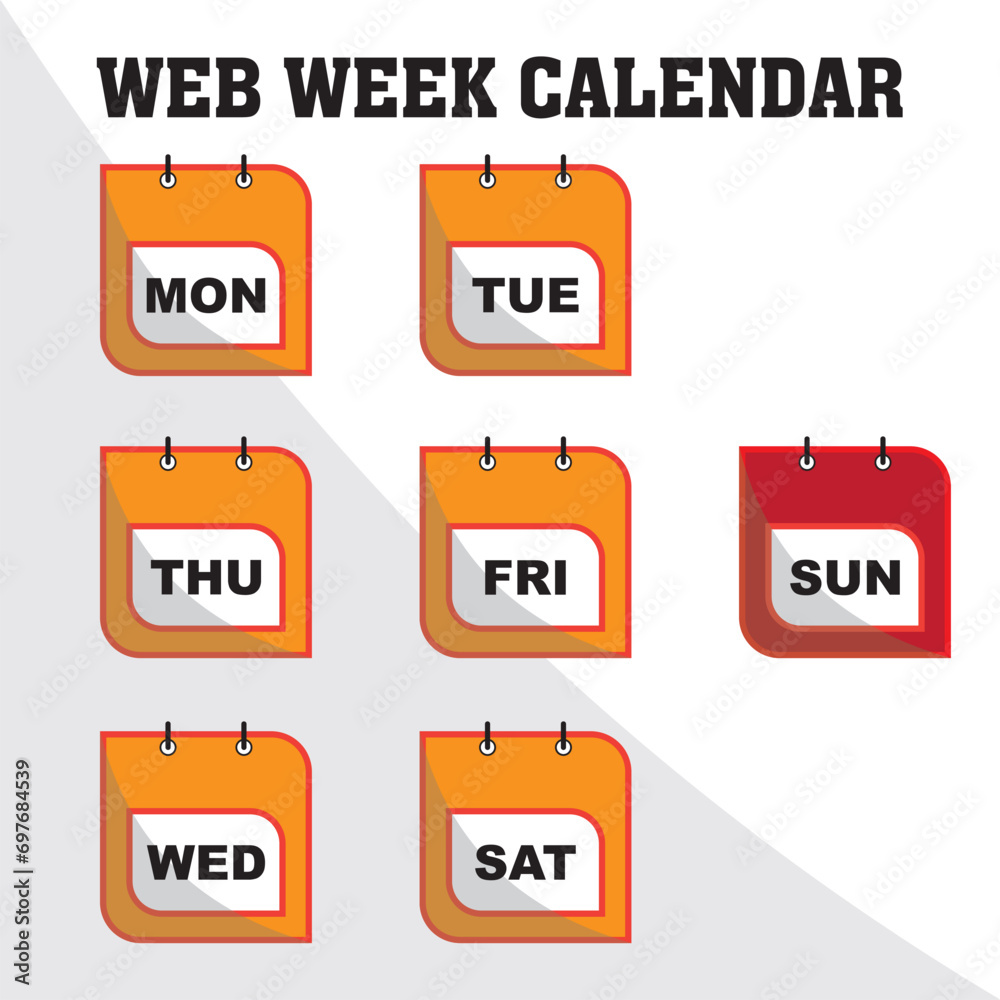 Vetor de Web week Calendar vector. Set of Every Day of a Week Calendar Icons badge in Flat Style