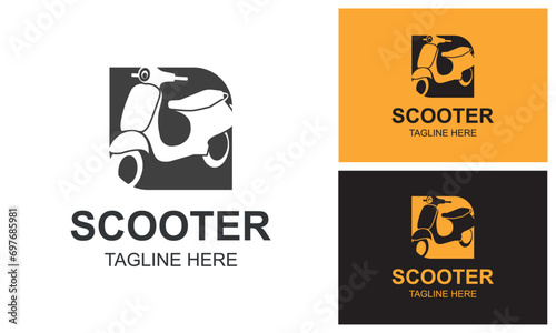 Negative Space Classic Scooter Logo Design Template.