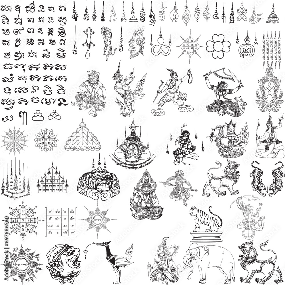 Thai Yantra Set Set Ancient Thai Tattoo Designs Vector In Black And 555-a-thai-language-classes