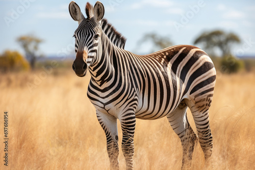 A Zorse a hybrid between a zebra and a horse in a natural field setting