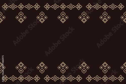Ethnic geometric fabric pattern Cross Stitch.Ikat embroidery Ethnic oriental Pixel pattern brown background. Abstract,vector,illustration. Texture,clothing,scarf,decoration,carpet,silk wallpaper.