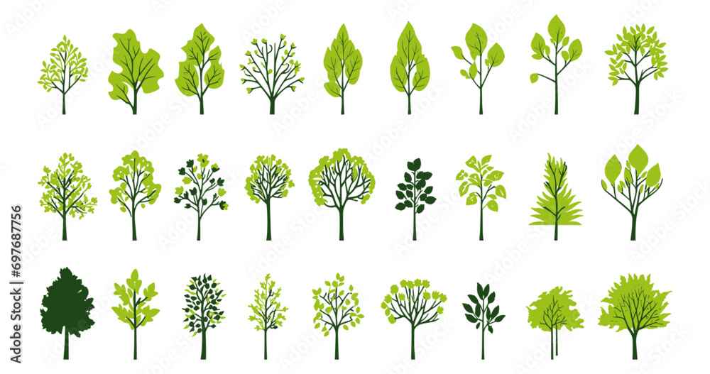 Vetor de set of green graphic trees elements, Architecture and ...