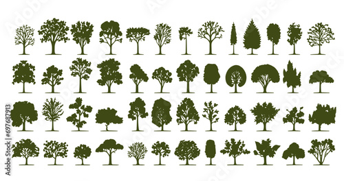 Green Graphic Trees Elements: Architecture and Landscape Design with Vector Illustrations of Natural Tree Symbols. for Iconic Representation in Projects Environment and Nature, Garden photo