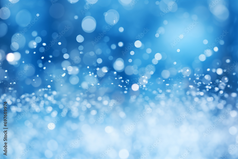 Winter's bokeh effect on a snowy, blue gradient background