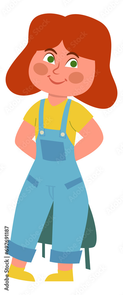 Cartoon school girl. Funny teen. Smiling character Cartoon school girl. Funny teen. Smiling character