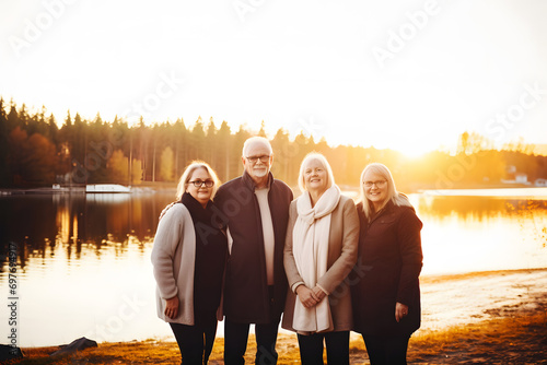 Group of Senior Retirement Friends Happiness Concept. Neural network AI generated art photo