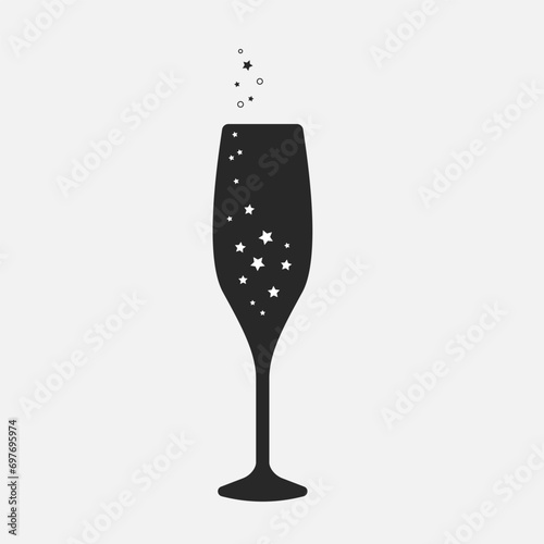 Champagne glass, sparking wine icon. Cheers, happy holiday, xmas. Vector 