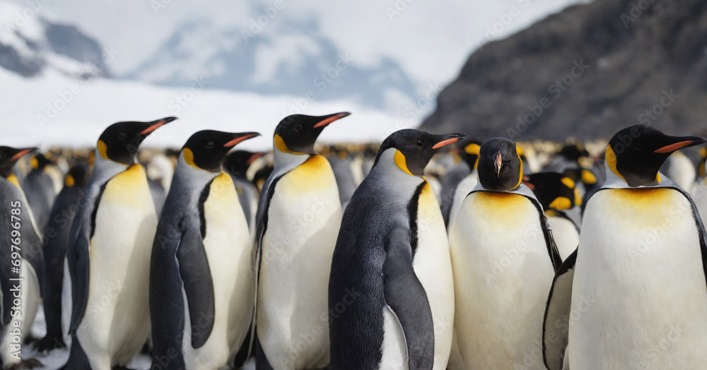 Obraz premium A heartwarming scene in Antarctica, where a cute family of Emperor Penguins braves the icy winter.