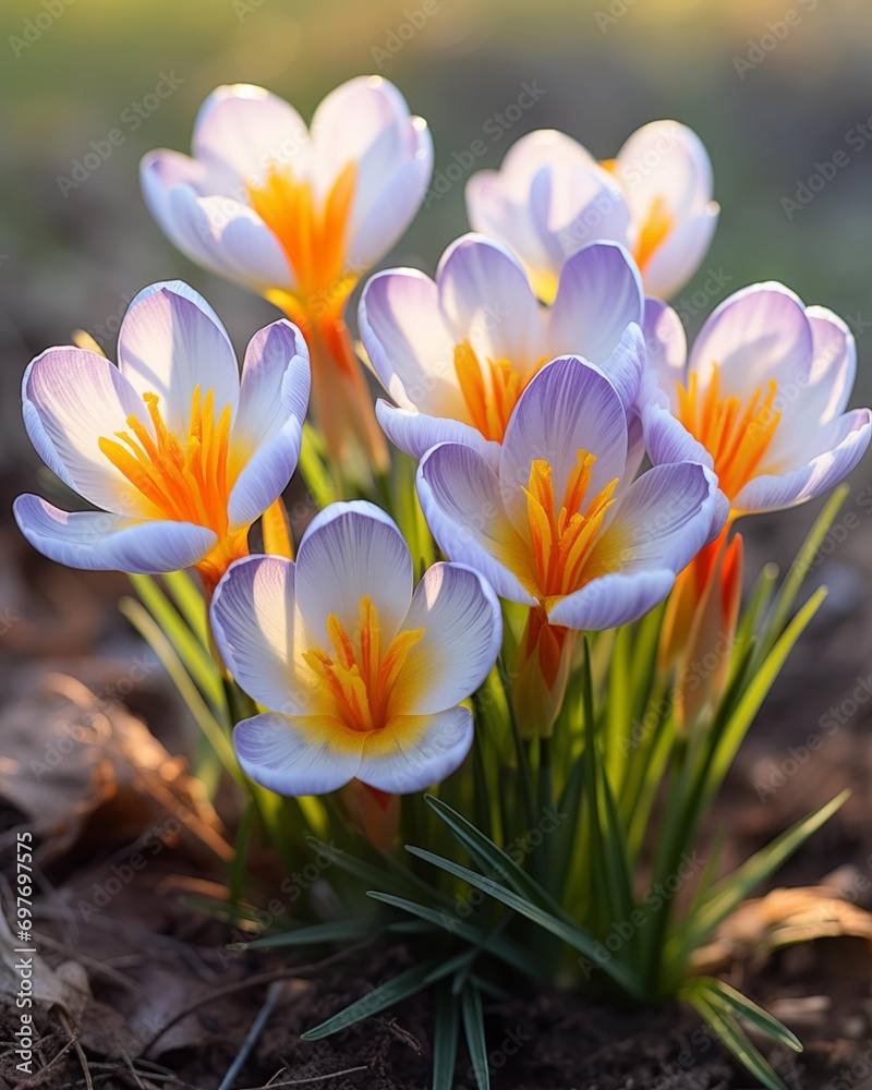 Beautiful crocus flowers in early spring. Selective focus.