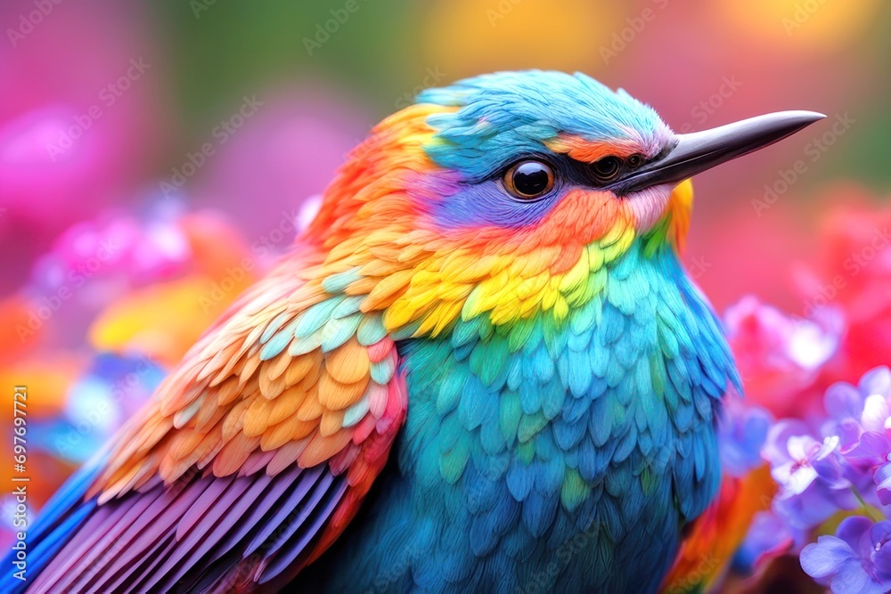 close up, cute bird made of rainbow colors, spring celebration, animals concept, generative ai close up, cute bird made of rainbow colors, spring celebration, animals concept, generative ai