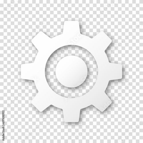 Gear icon, flat design. Machine sprocket gear icon. Realistic vector cogwheel sign symbol on a transparent background. photo