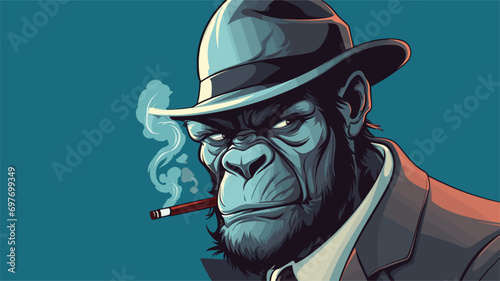  illustration gangster gorilla hat smoking cigar. Vector illustration 