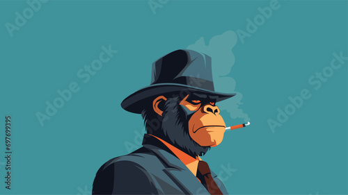  illustration gangster gorilla hat smoking cigar. Vector illustration 