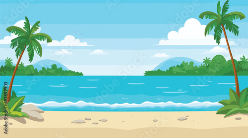  lush tropical beach scenery banner wallpaper design your creative project. Vector illustration 