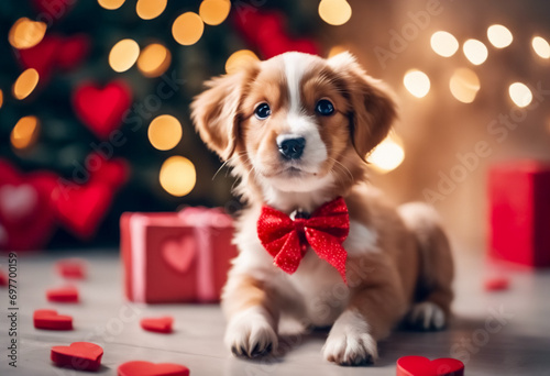 Ritratto di un Cane con Regalo, Top in Fotografia di San Valentino e Animali photo