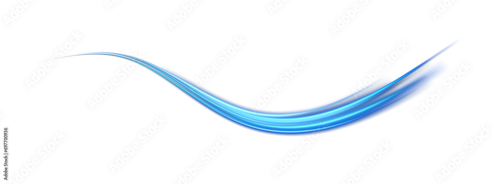 Blue dynamic lights and light lines, with flying sparks effect. For concepts of science, light, speed, futuristic and energy. PNG.