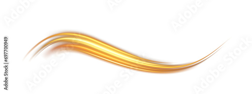 Golden dynamic lights and light lines, with flying sparks effect. For concepts of science, light, speed, futuristic and energy. PNG.