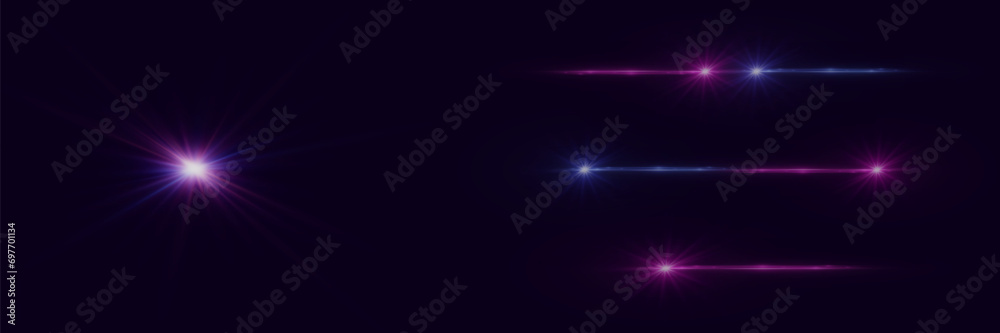 Collection of highlights. Brilliant light effect. Colorful stars and flash light effects.