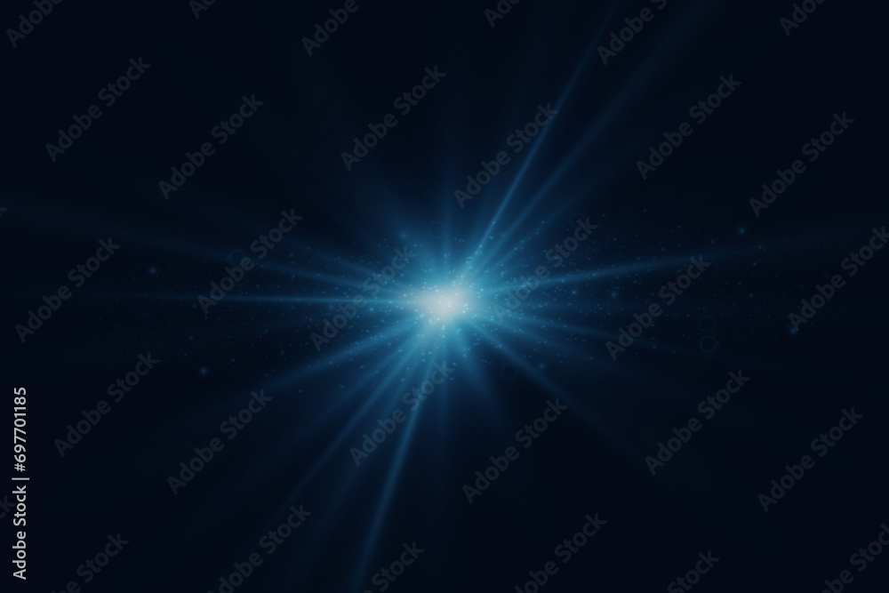 Shining star. Explosion light effect with glare. Magic star with sparkles and light. Lens flare. Flash with rays and spotlight. Futuristic light. Shining effect. Vector illustration.