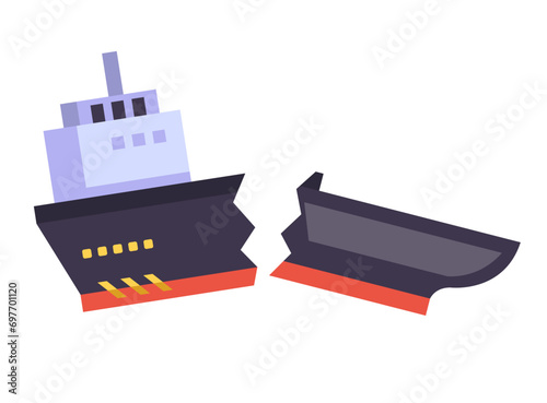 Sinking ship accident insurance wreck boat concept. Vector flat graphic design illustration
