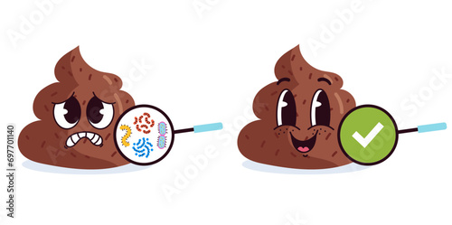Stool poop test analysis examination health diagnosis concept. Vector flat graphic design illustration