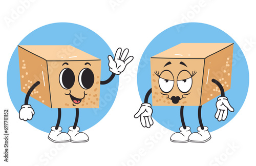 Cute sugar cube square cartoon character concept. Vector flat graphic design illustration