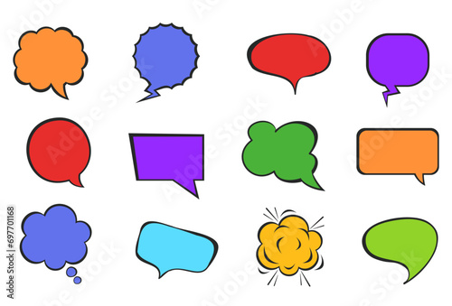 Colorful speech comic talk doodle bubble isolated set. Vector flat graphic design illustration 