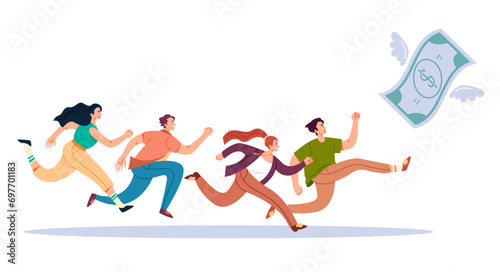 Finance business chase for money race concept. Vector flat graphic design illustration