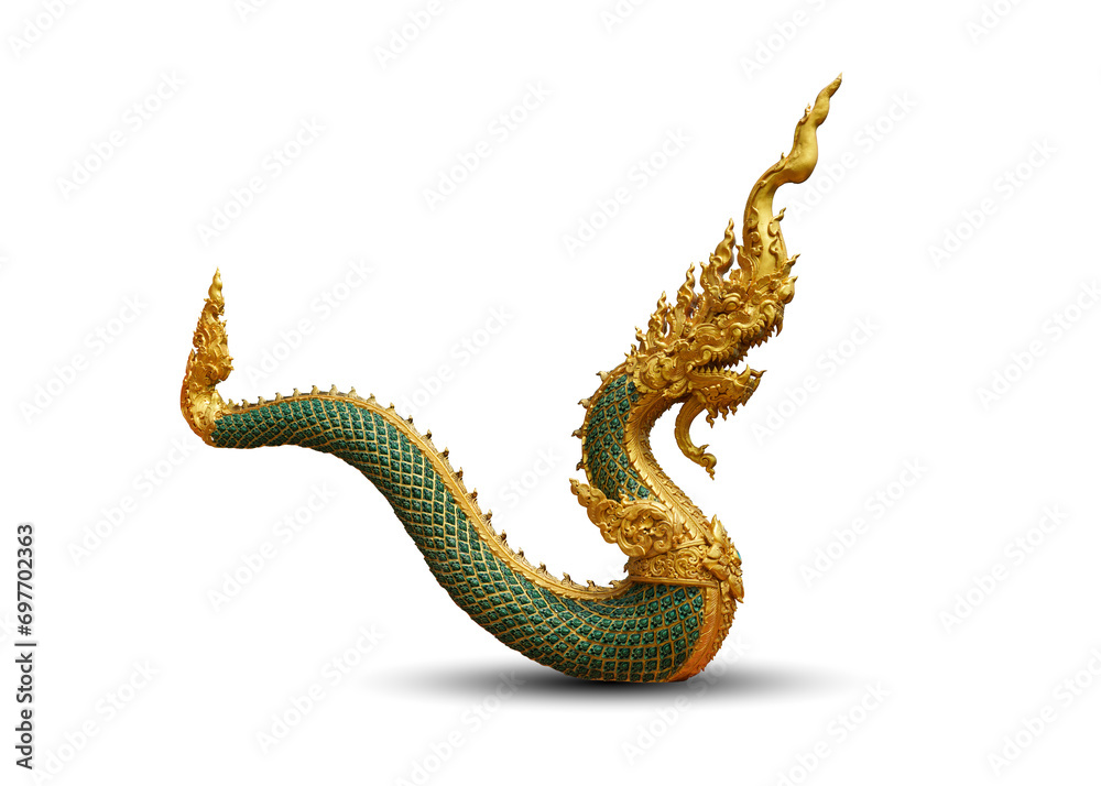 golden naga art statue isolated on white background. This has clipping path. golden naga art statue isolated on white background. This has clipping path.