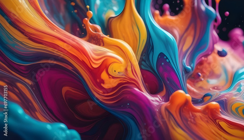 A dynamic close-up of vibrant, swirling colors creating an abstract, fluid art piece with a rich spectrum of hues.