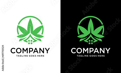 Creative leaf cannabis with house logo design, Green House Logo Template, House Leaf Logo, Cannabis Logo, Marijuana Green House