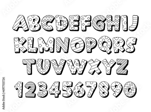 Monochrome Children Cartoon Font Alphabet Features Playful, Rounded Letters With Black and White Colors photo