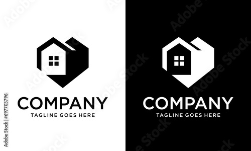 Creative House with heart shape logo design, Modern and simple love home icon vector.