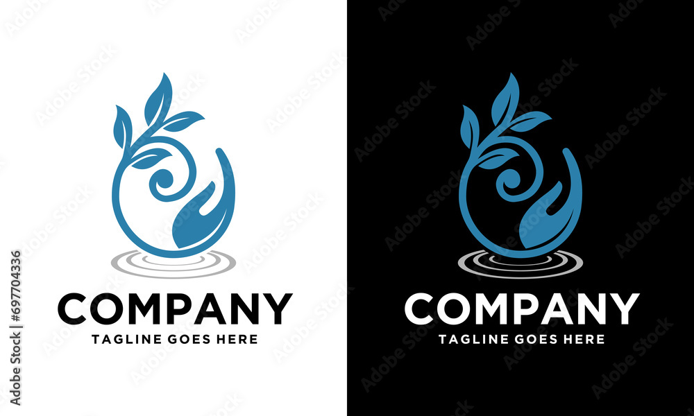 Creative Water Care Hands Holding Drop Logo Design Symbol Illustration. Hand, leaf and water drop, concept vector illustration Creative Water Care Hands Holding Drop Logo Design Symbol Illustration. Hand, leaf and water drop, concept vector illustration