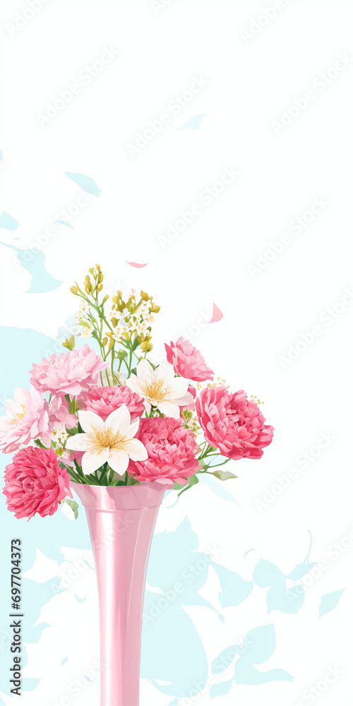 高さのある花の鉢植えのイラスト