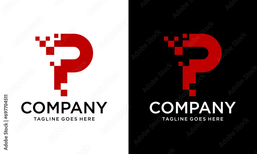 Obraz premium Creative P Letter Pixel Motion Logo Design Template