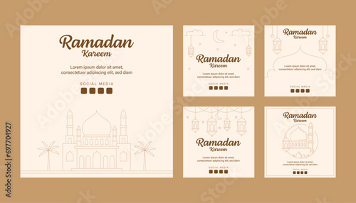 ramadan vector line art or monoline style instagram post template collection
