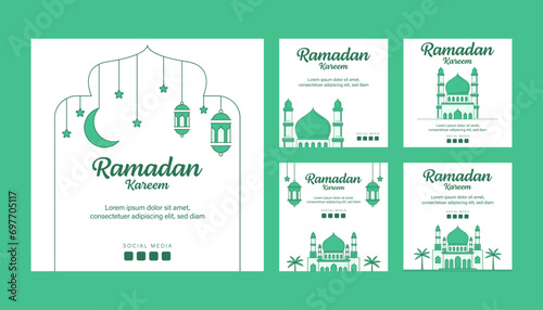 ramadan vector line art or monoline style instagram post template collection